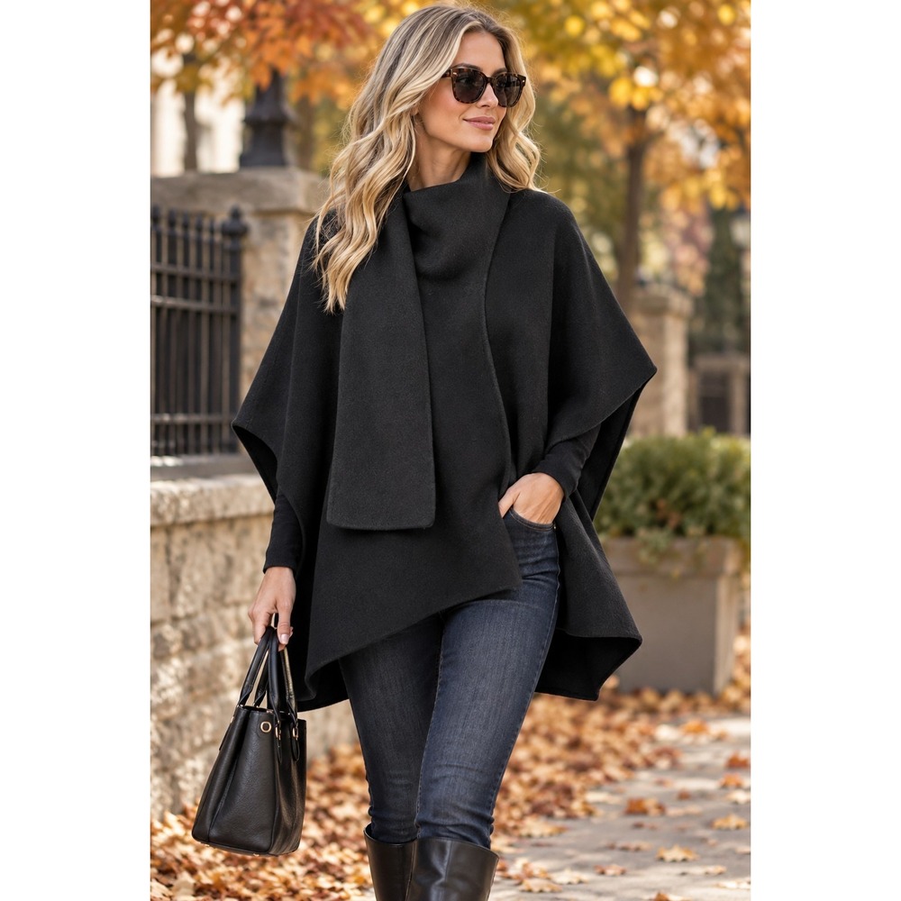 COS Double-Faced Wool Scarf Cape Poncho Black OS Minimalist Timeless Designer